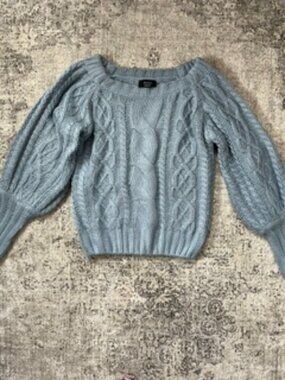 🧡3/$15 VICI Light Blue Cable-Knit Pullover Sweater Balloon Sleeves M